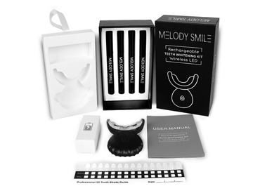 Rechargeable teeth whitening kit with LED and shade guide, black and professional design